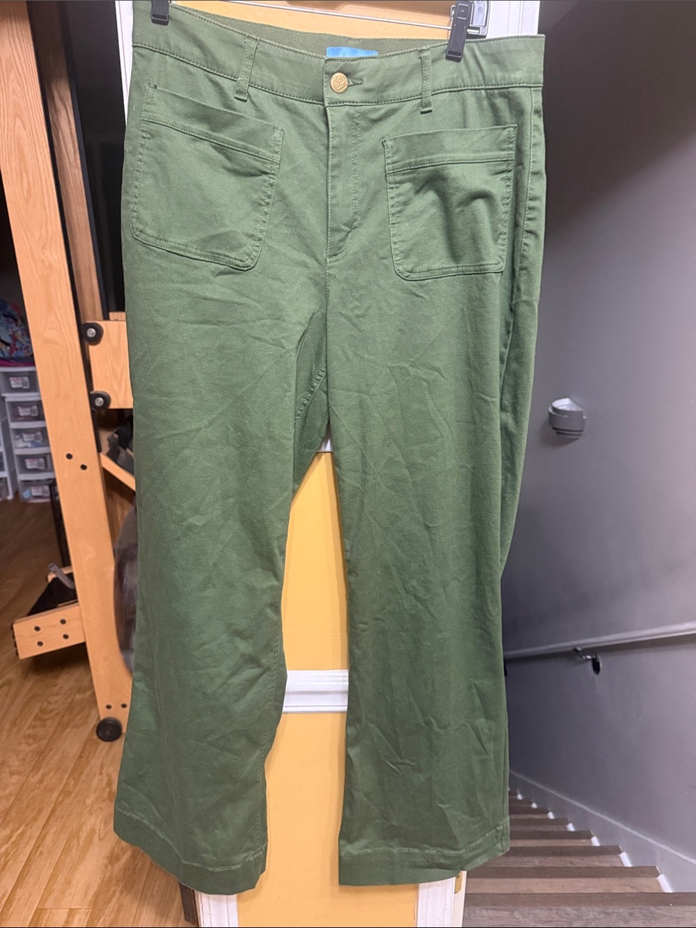 Draper James Olive Green Utility Pants Women’s 14 Straight Leg Stretch Cotton